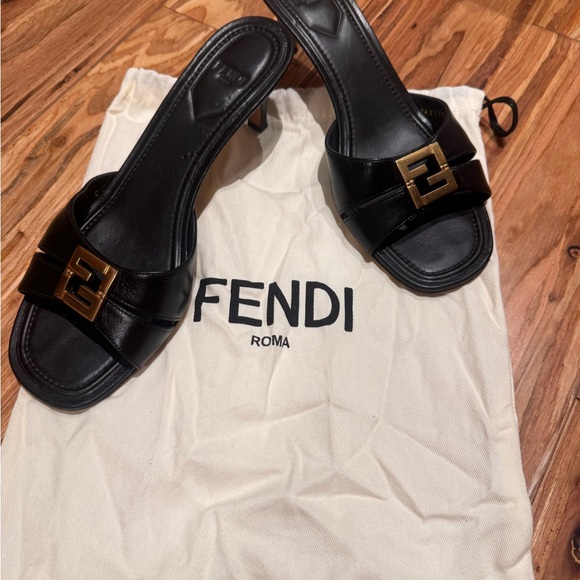 Fendi Shoes - Fendi Black Sandals with Gold Accent